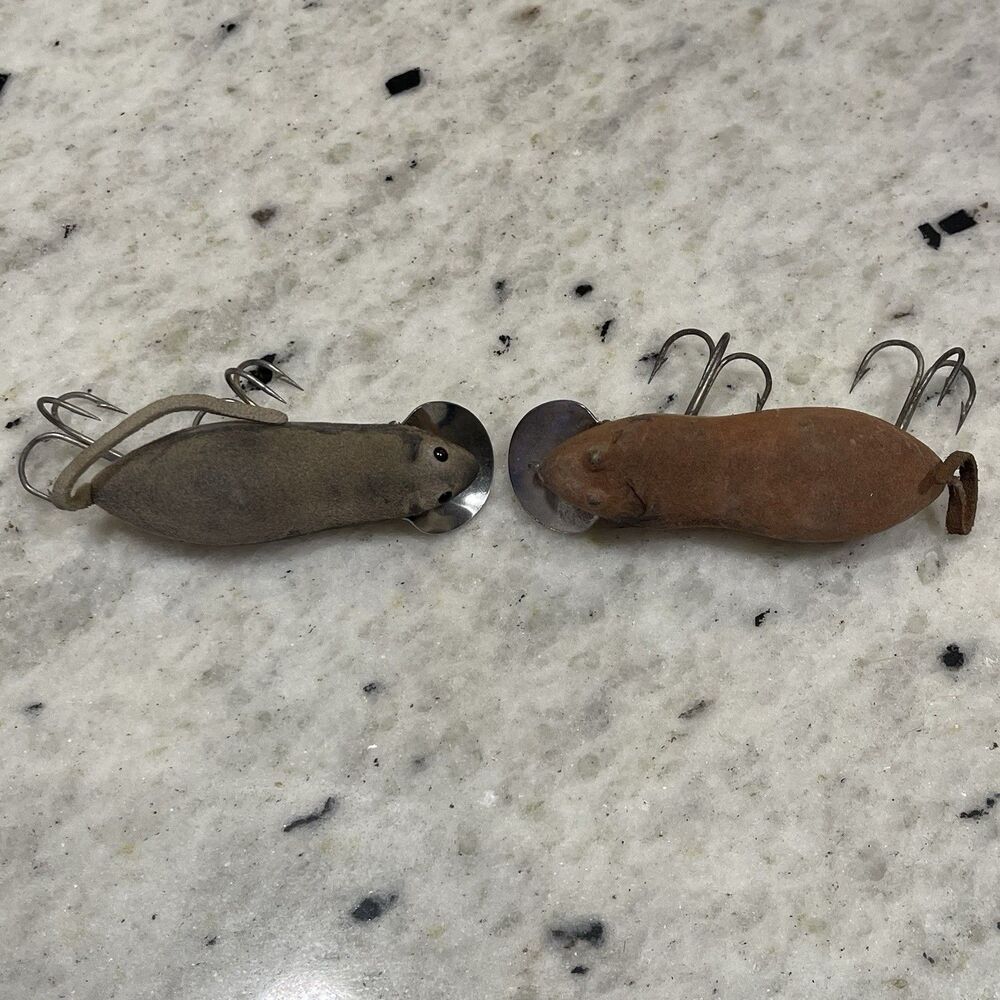 Lot Of 2 Vintage Heddon Meadow Mouse Gray & Brown Fishing Lures